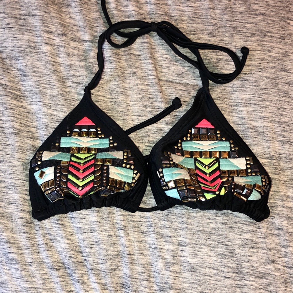 Black studded string bikini top